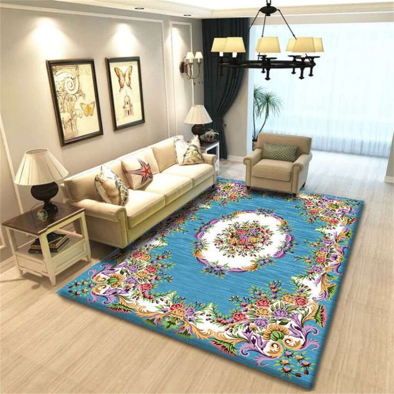 Tapis de style chinois bleu 60x120 pour une décoration de salon moderne et accueillante