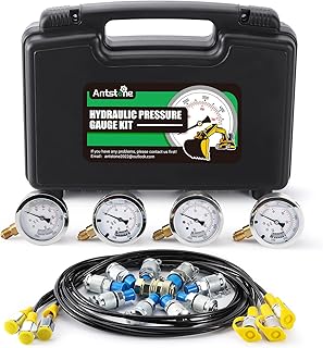 Antstone Hydraulic Pressure Gauges Kit Excavator Hydraulic Test Gauge Set with 4 Pressure Gauges 10 Couplings 3 Test Hoses (1500psi, 3500psi, 6000psi, 10000psi)