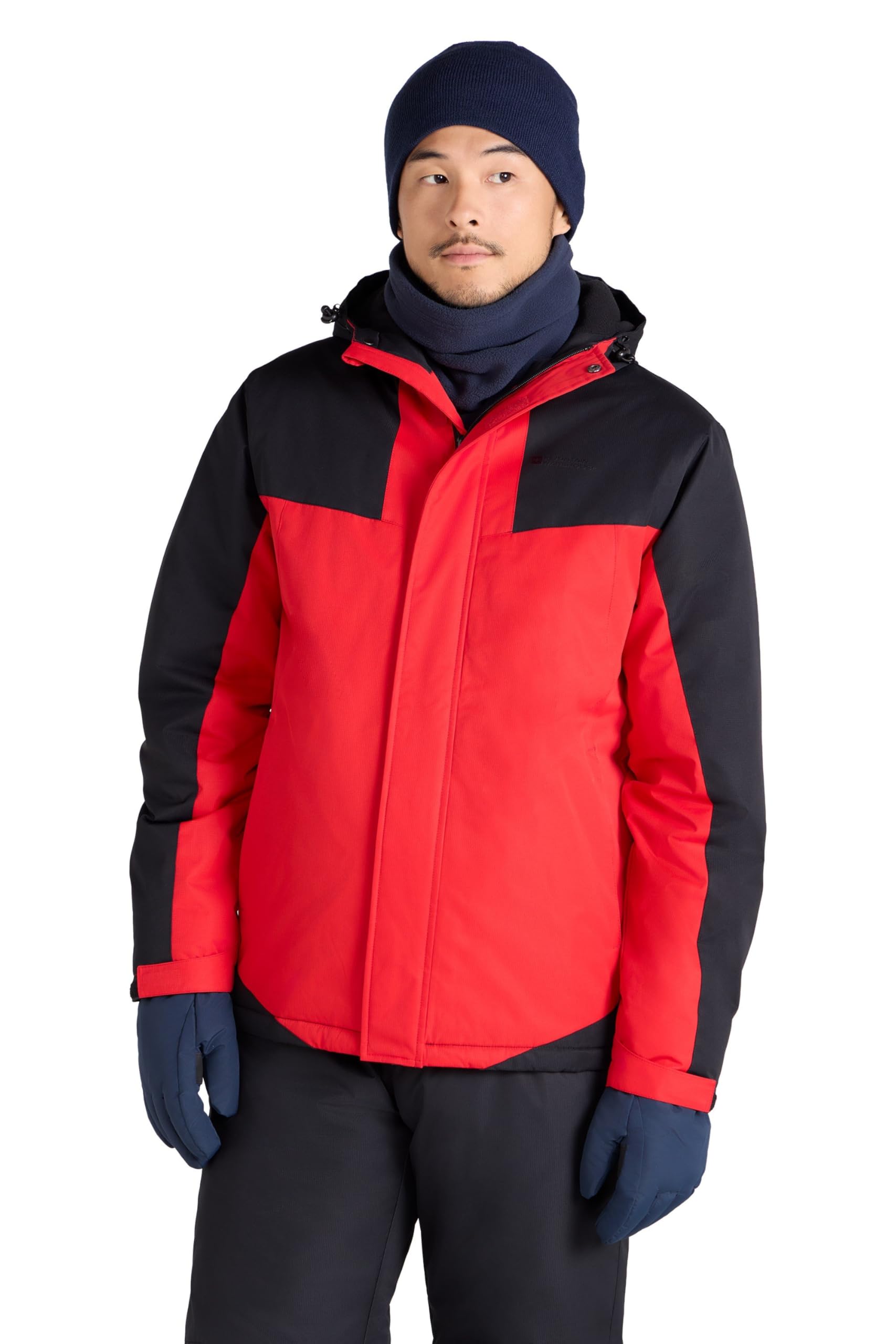 Mountain Warehouse Men's Active Red Dusk Ski Jacket - Water Resistant Fleece Lined Rain Coat With Snow Skirt, Adjustable Hood & Cuffs - For Skiing, Snowboarding & Outdoors L