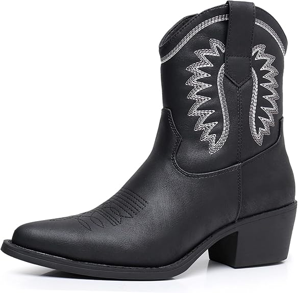 GLOBALWIN Women's Western Charm Cowgirl Boots Mid Calf Comfy Cowboy Boots For Women With Pointed Toe