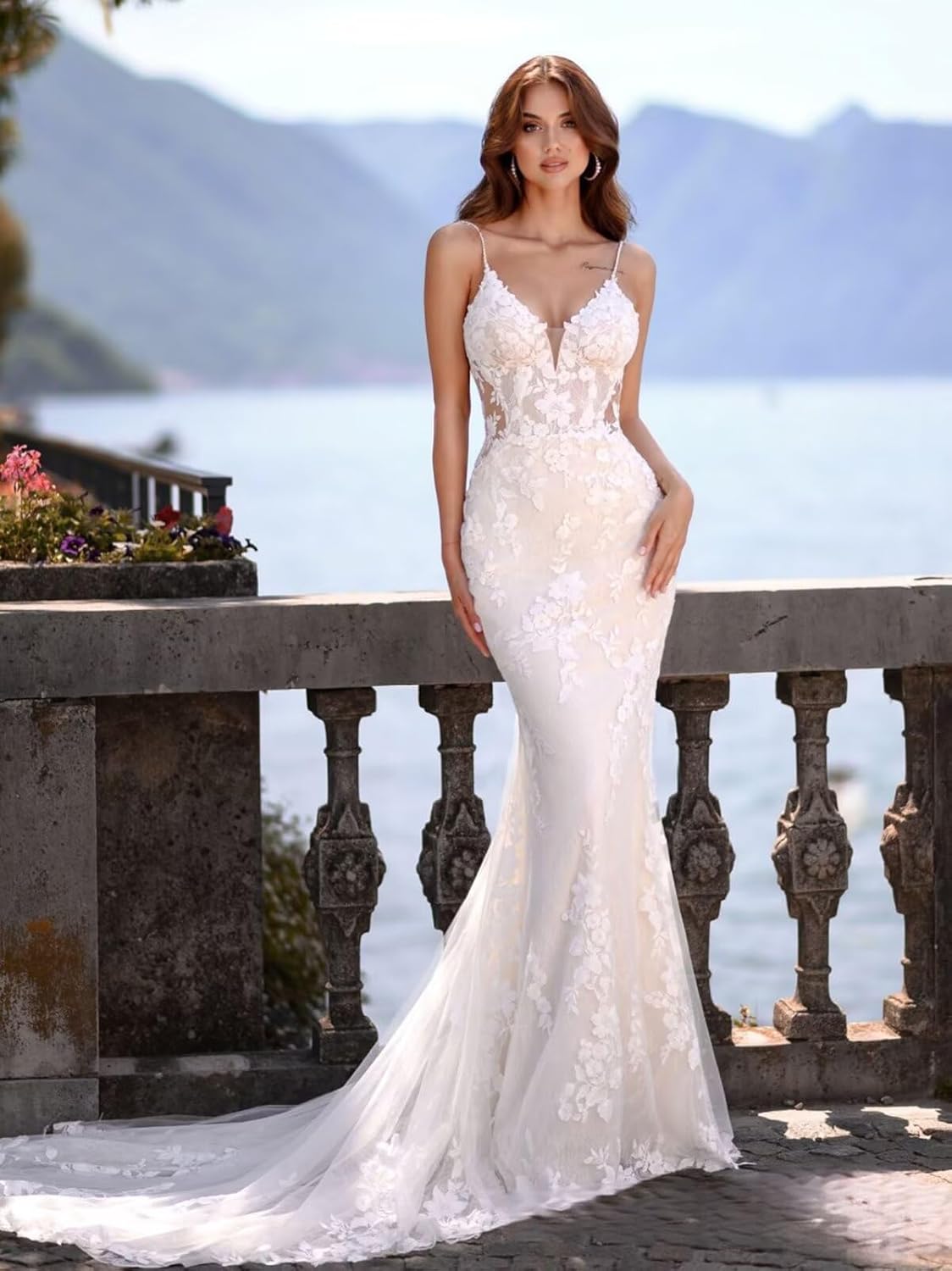 Bedlover Mermaid Wedding Dresses for Bride 2024 Long Lace Applique Tulle Bridal Gowns with Train