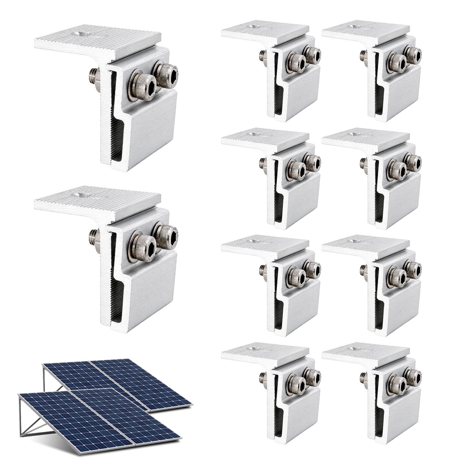 Produktbild von 10x Dachfalzklemme Für Photovoltaik – Aluminium, 30–50 Mm Modulstärke, Silber, Ohne Bohren, 80x40x50 Mm