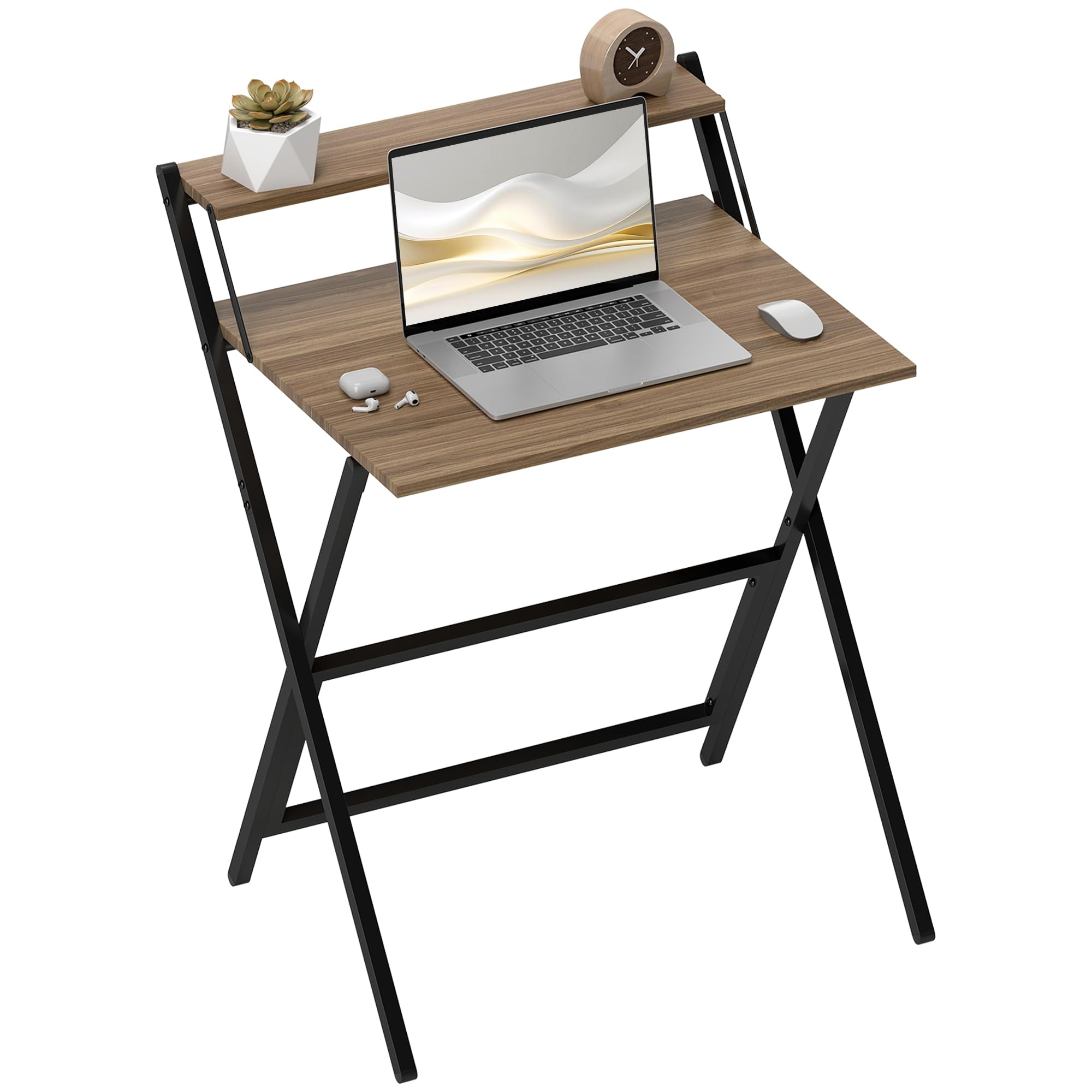 HOMCOM Small Folding Desk with Monitor Shelf