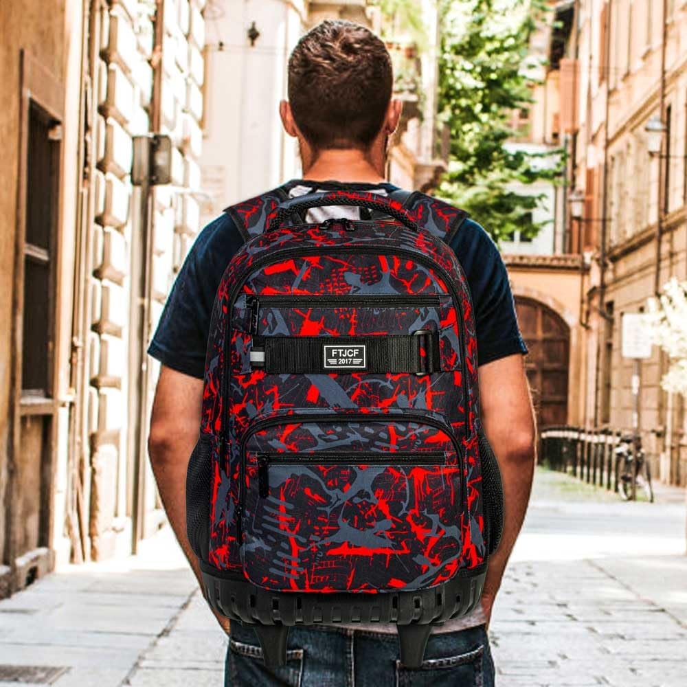 3Pcs Rolling Backpack for Boys Men, Travel Wheeled Backpacks for Adults, Teens College Roller Bookbag with Wheels for Men(Red) - Image 9