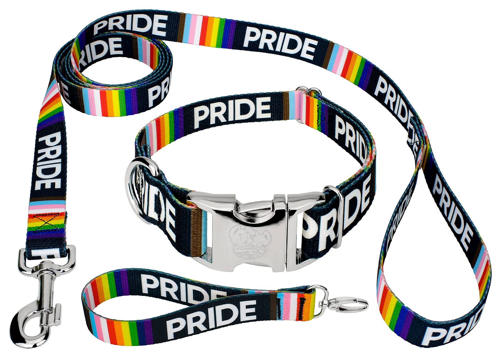 Country Brook Petz Premium Pride Dog Collar & Leash Set - Luxury and Durability - Rainbow Flag Colors for LGBTQIA+ Support, 1 Inch, Medium