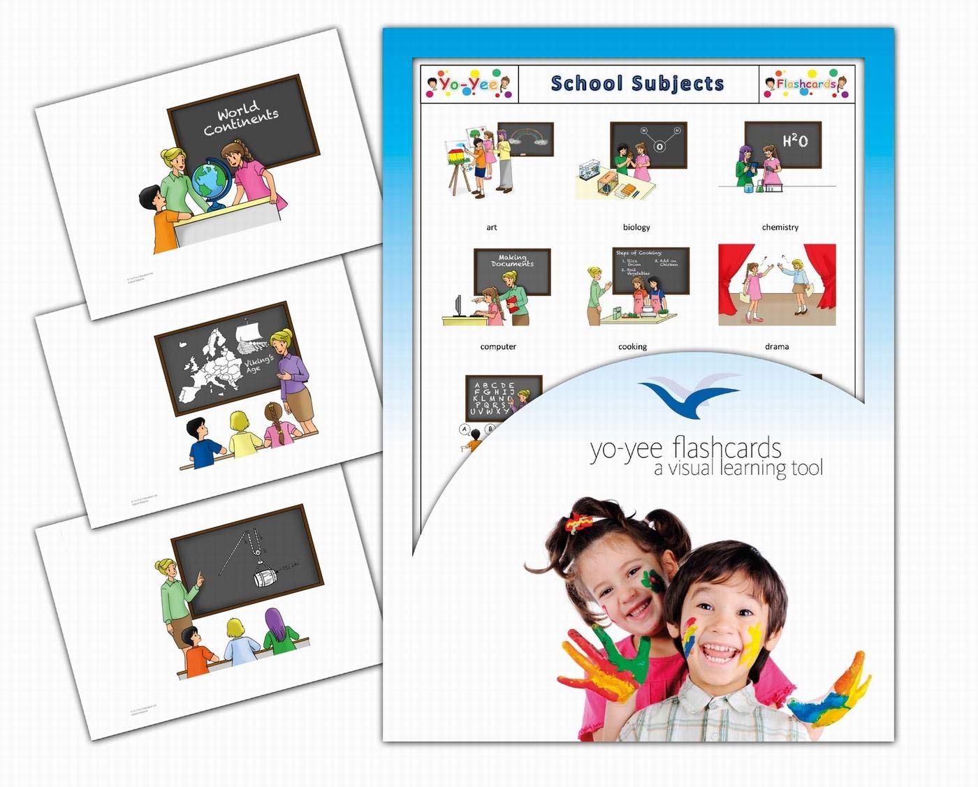 Yo-Yee Flashcards - School Subjects Picture Cards in English for Toddlers, Kids, Children and Adults - Including Teaching Activities and Game Ideas