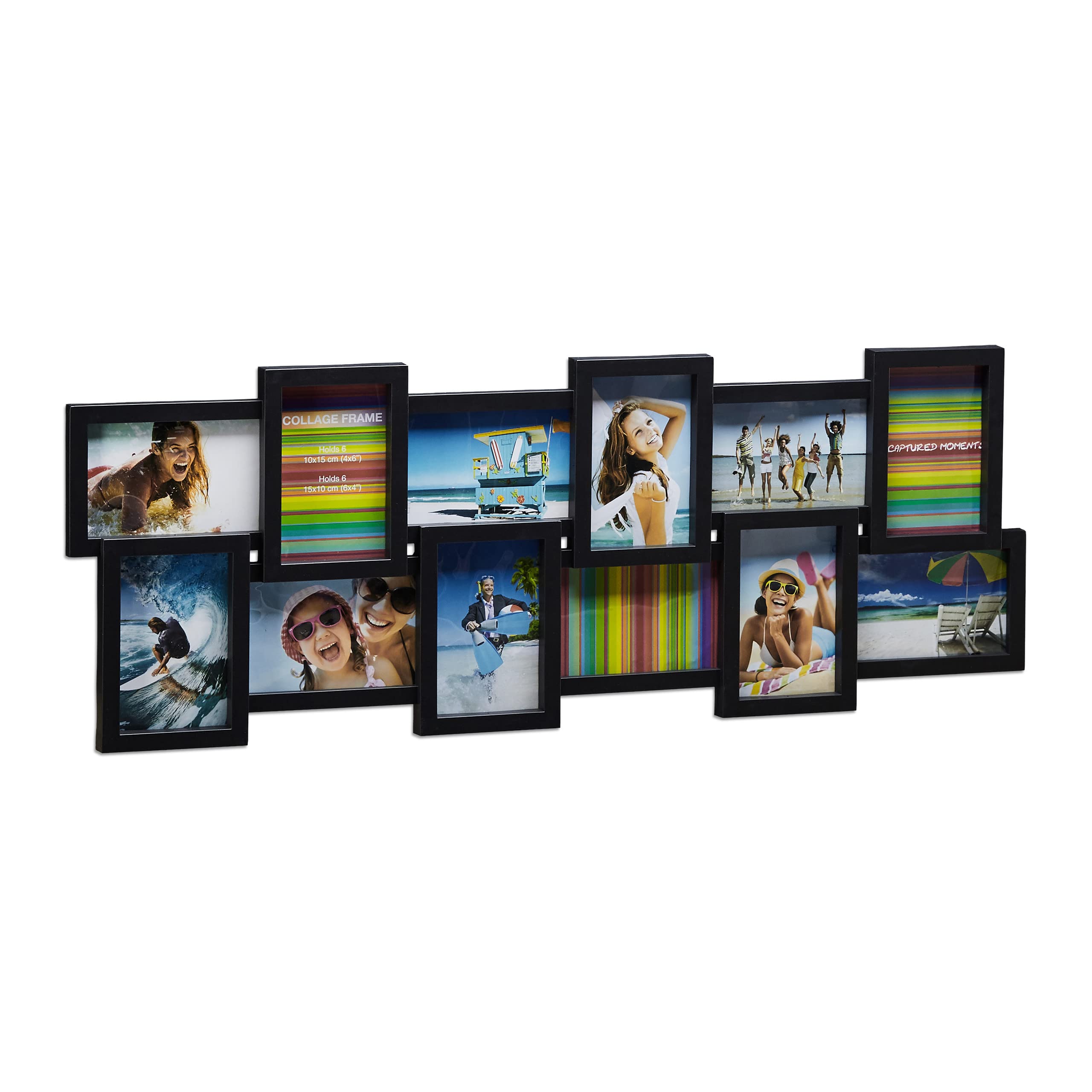 Relaxdays Picture Frame Collage, Photo Gallery for 12 Pictures, XL Hanging Frame, Multi Photo, Black