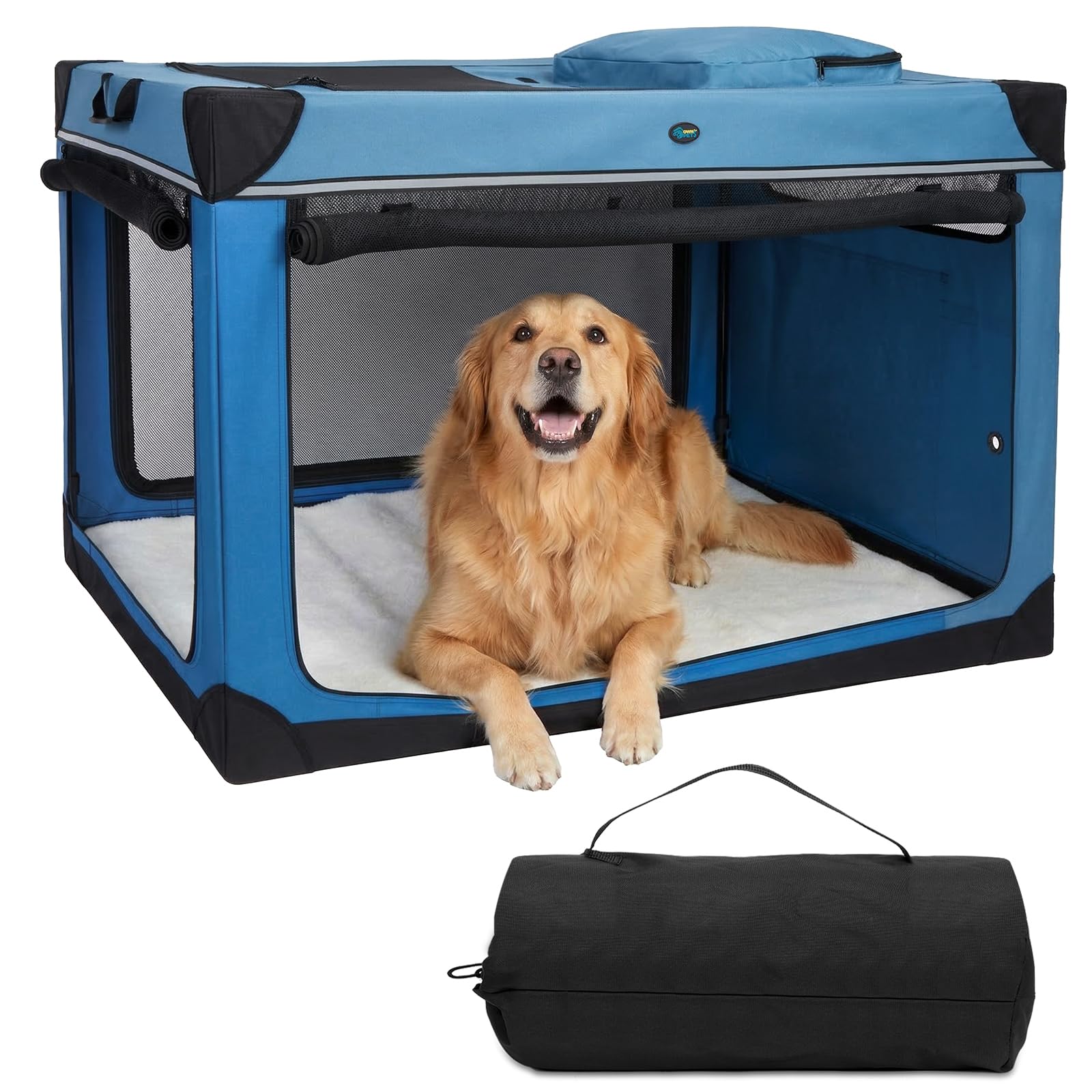Ownpets Cage de transport pliable pour chien 4 portes avec tapis, taille XL