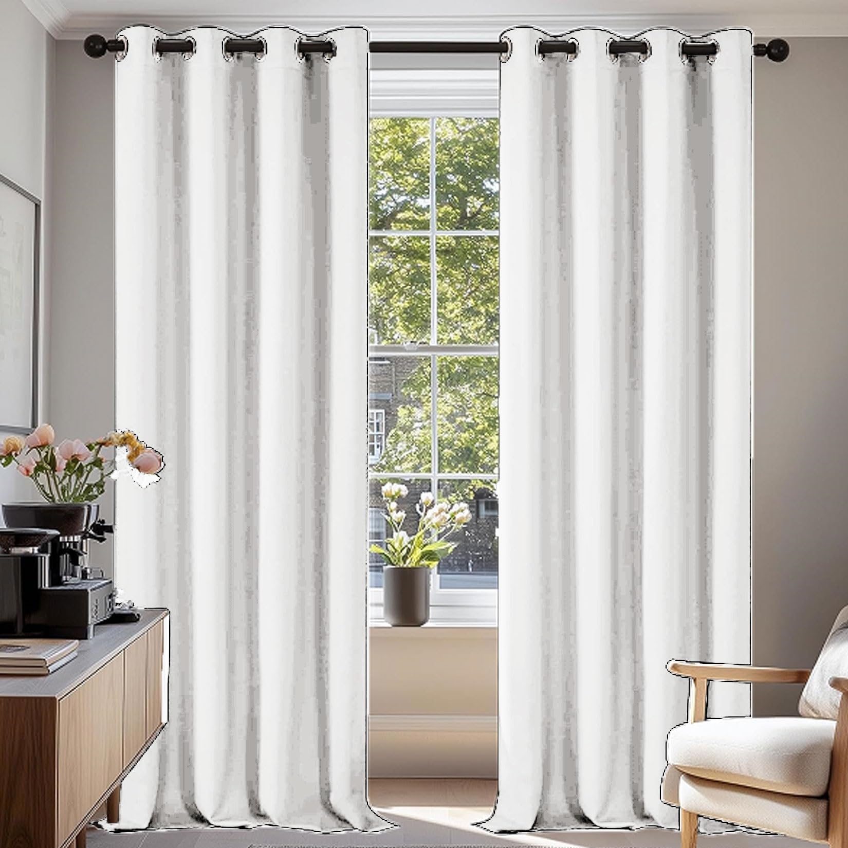 Liujyuan White Blackout Curtains For Bedroom 150 X 130 Cm With Eyelet, Windproof, Room Darkening Curtains For Bedroom Thermal Insulated, Solid Color For Balcony, Kithcen Window,