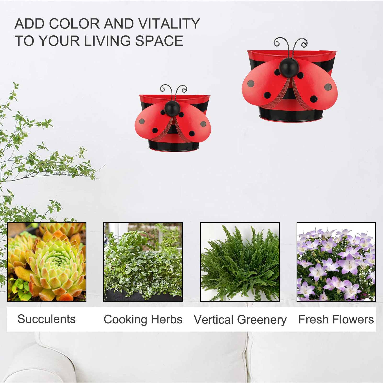 Snapklik.com : Set Of 2 Ladybug Wall Hanging Planter Decor Art, Metal ...