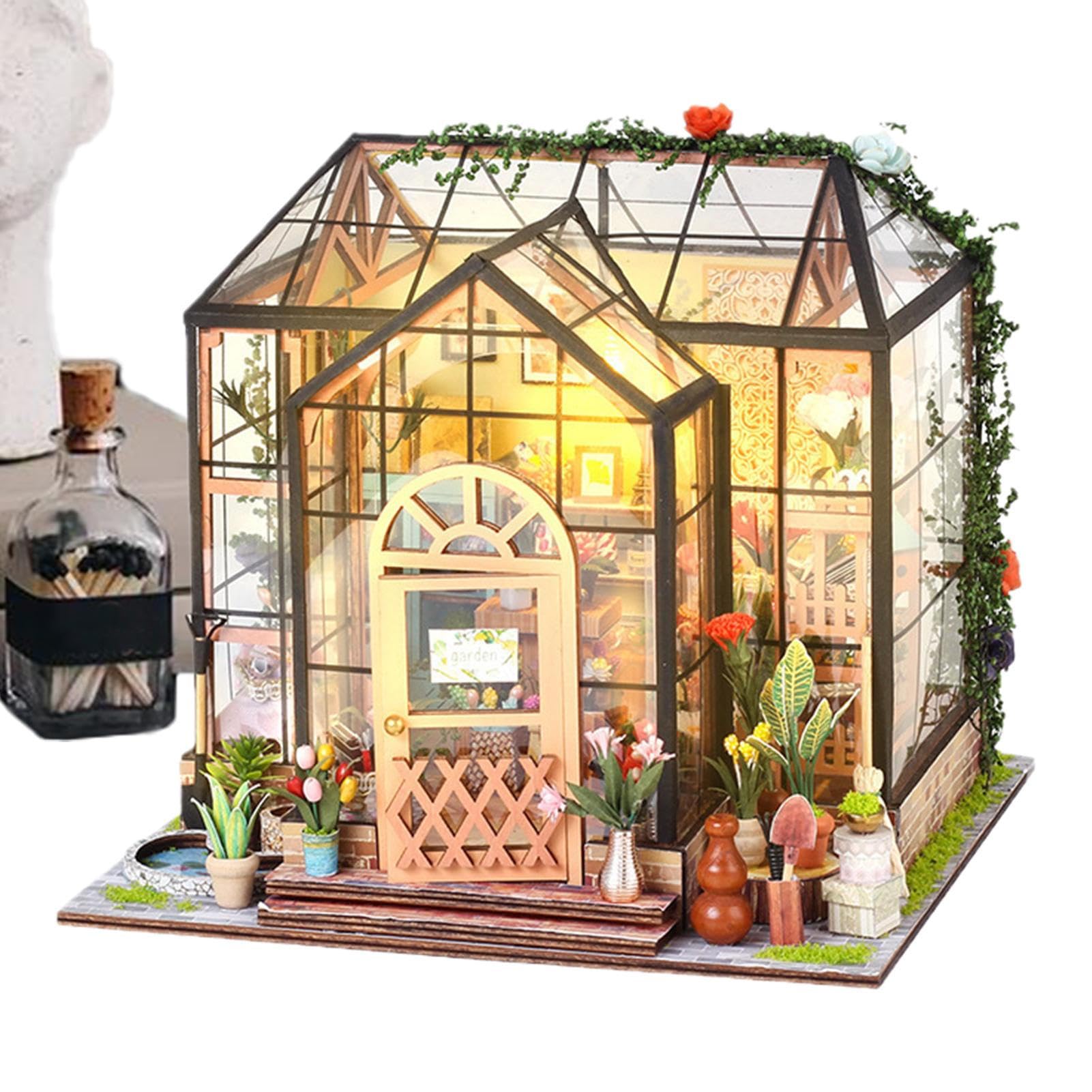 Kit Casa delle Bambole in Miniatura da Costruire Set Decorazione | 3D Kit di Costruzione Serra in Miniatura per Adulti e Ragazzi, Camera, Stanza, Libreria, Mensola, Scaffal