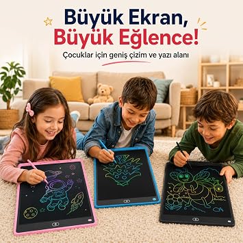 Çocuk İçin Silinebilir Yazı Tahtası Dijital Çizim Kalemli 20 İnç Tek Tuşla Silme, Çevre Dostu Not Defteri, Grafik ve Çocuk Eğitim Tableti (Mavi)