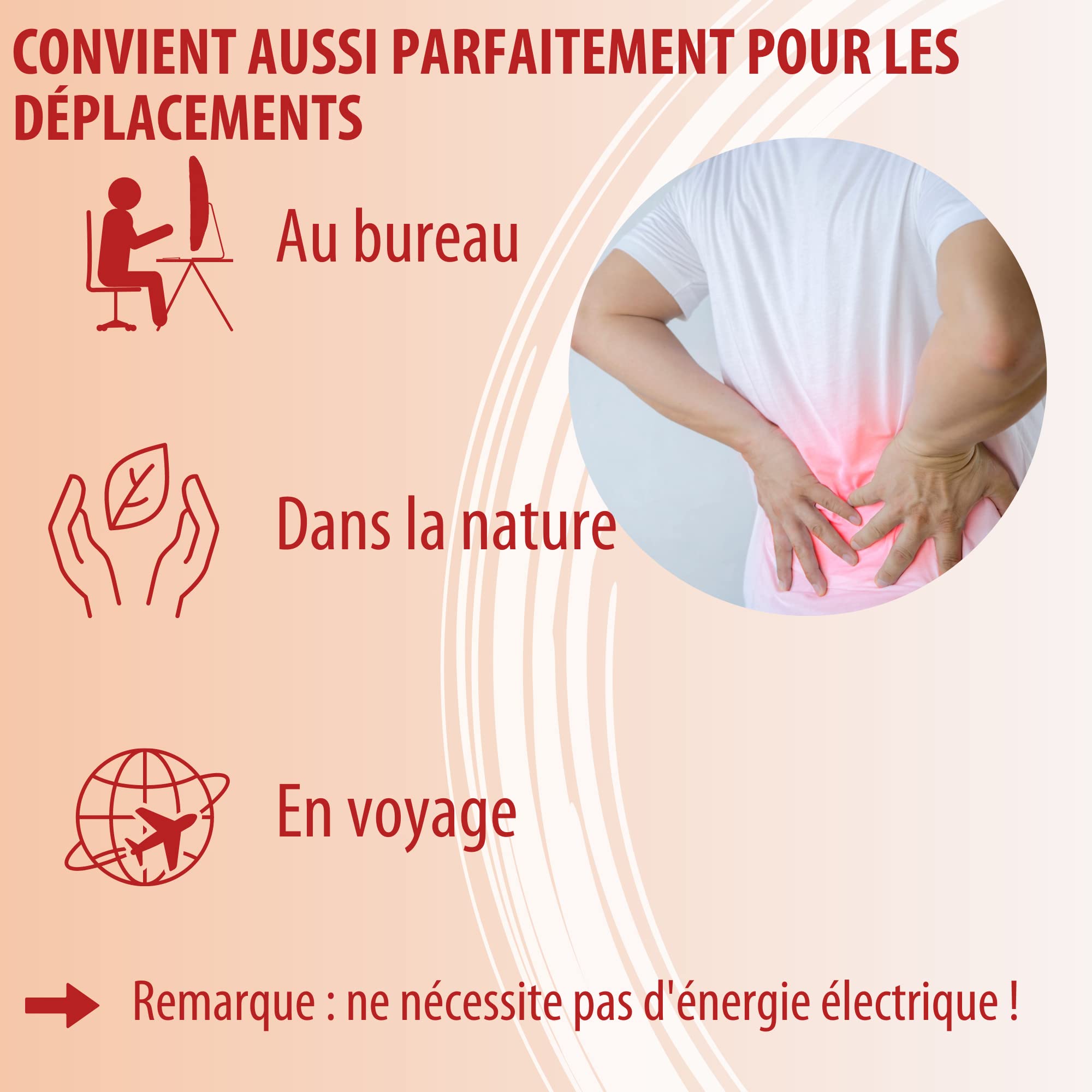 Evolsin - Ceinture chauffante médicale pour le traitement des douleurs musculaires du dos - 12h de chaleur thérapeutique profonde pour détendre et relâcher les muscles (6 + 1 applications)