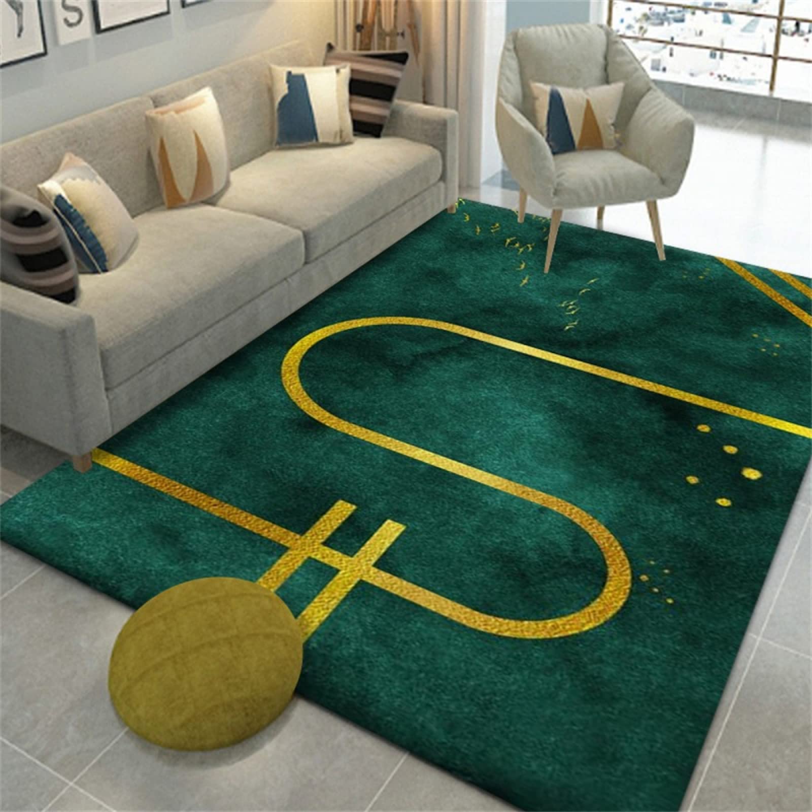 Tapis XXL 300x400cm géométrique moderne vert pour terrasse et grande chambre d'ado