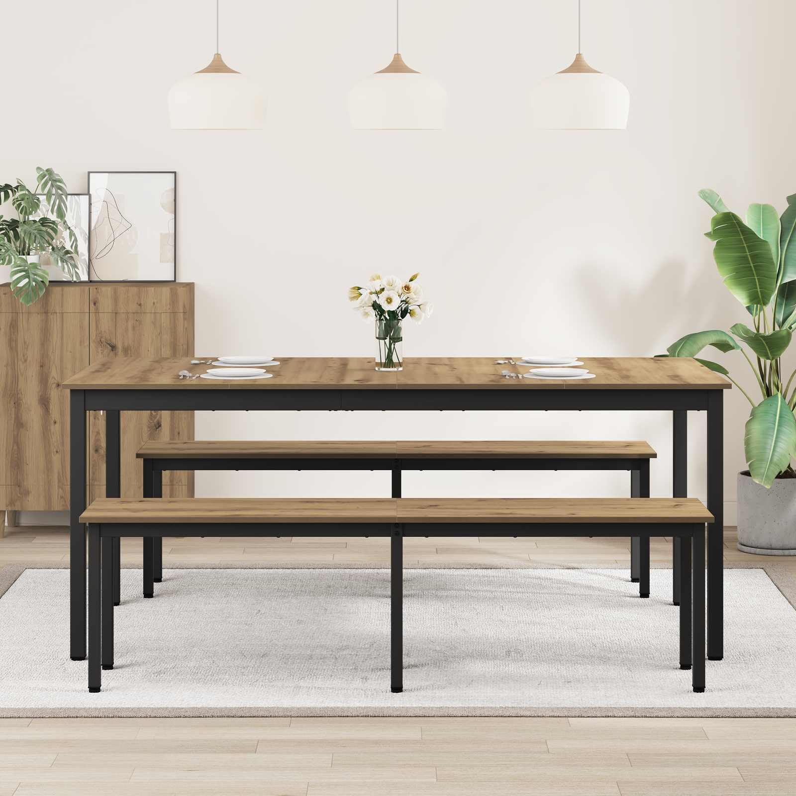IKAYAA Mesa de Comedor Madera 180 x 90 x 75 cm Mesa Industrial de Comedor Mesa Salon Rustica Mesa Comedor Patas Metálicas/Hierro Roble Artisan