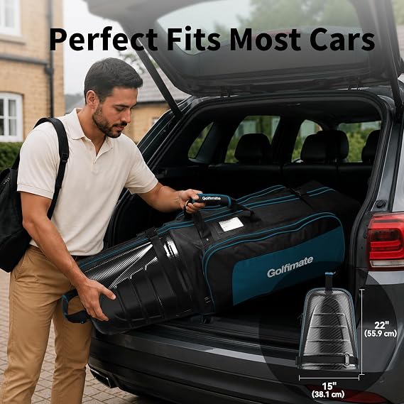 Golf Travel Bags for Airlines with Carbon Fiber Hard Top | 1680D Oxford, Thick Padding, Durable Zippers, All-terrain Wheels and 2 Spacious Sided Pockets for Airline Golf Travel