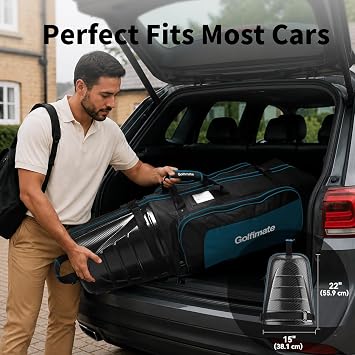 Golf Travel Bags for Airlines with Carbon Fiber Hard Top | 1680D Oxford, Thick Padding, Durable Zippers, All-terrain Wheels and 2 Spacious Sided Pockets for Airline Golf Travel