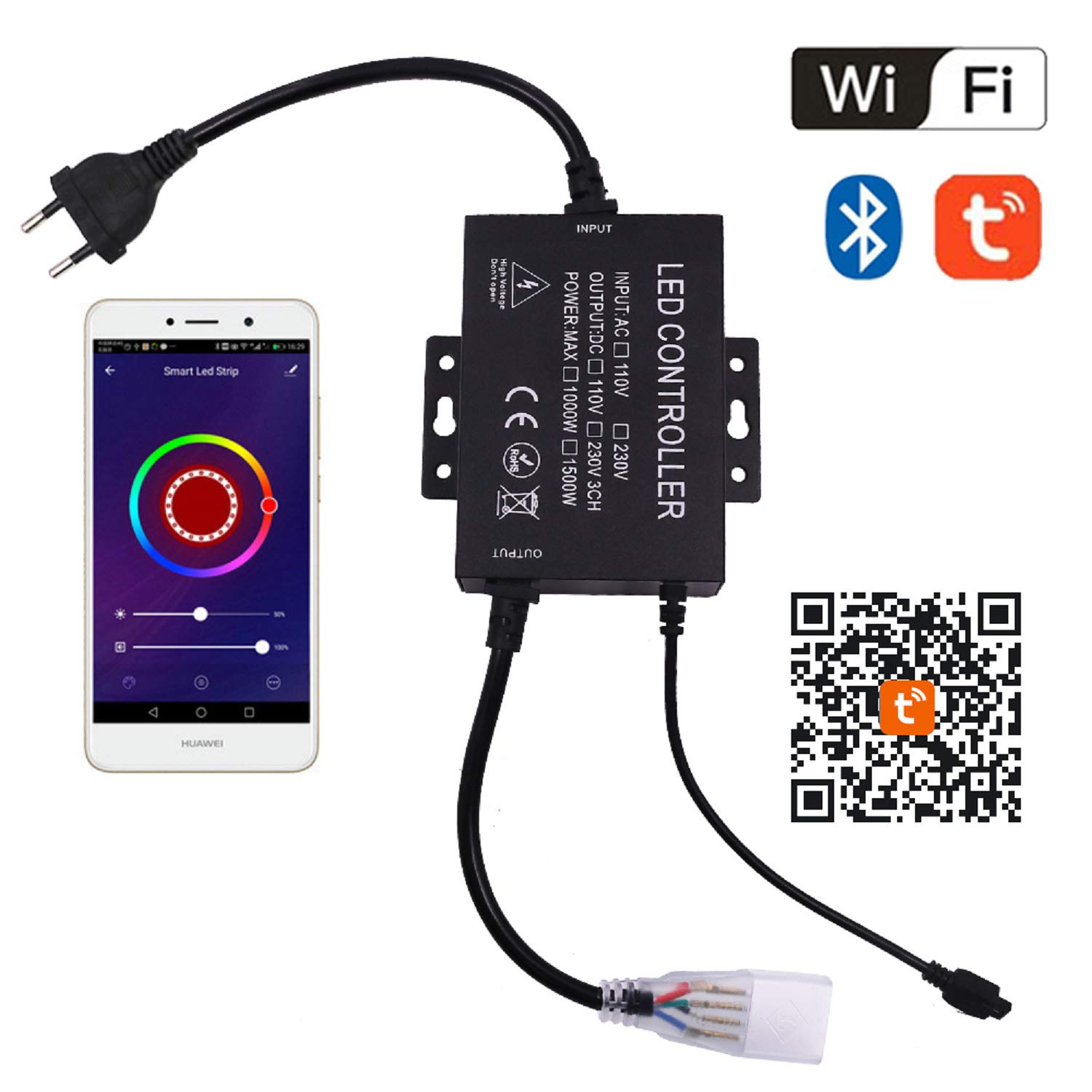 XUNATA Luce al neon WiFi RGB con telecomando, 220 V, impermeabile e flessibile, striscia LED, sincronizzazione musica, controllo app (100 m)