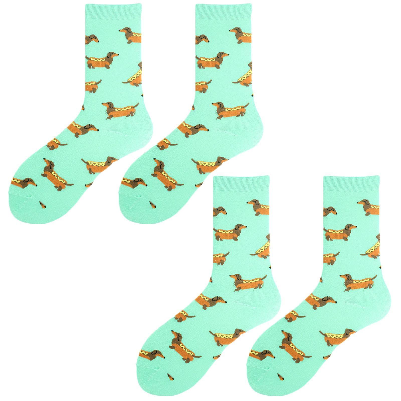 RNFKSU 2 Pairs Of Hot Dog Tube Socks, Fun Dachshund Pattern Socks, Daily Wear Fashion Items, Trendy Casual Men'S Socks.