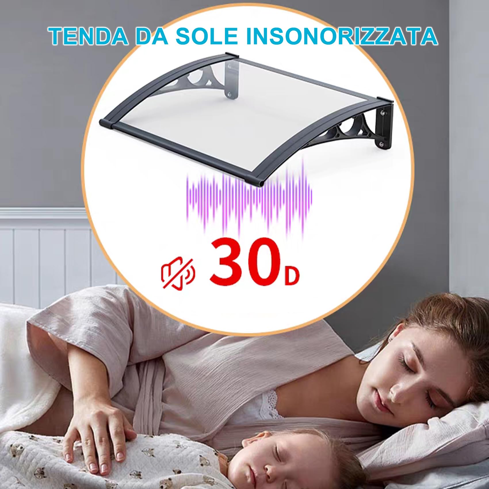 Pensilina Tettoia Silenziosa per Porta Finestra d’Ingresso – Copertura in Policarbonato Trasparente – Antipioggia, Antineve e Anti-UV Ideale per Giardino e TerrazzoW*L:80 * 200cm