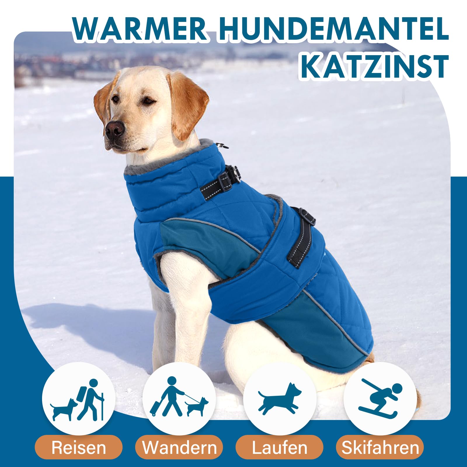 Cappotto invernale per cani di grandi dimensioni, impermeabile, con colletto alto e strisce riflettenti, giacca per cani per la stagione fredda, cappotto invernale per cani tedeschi, sera