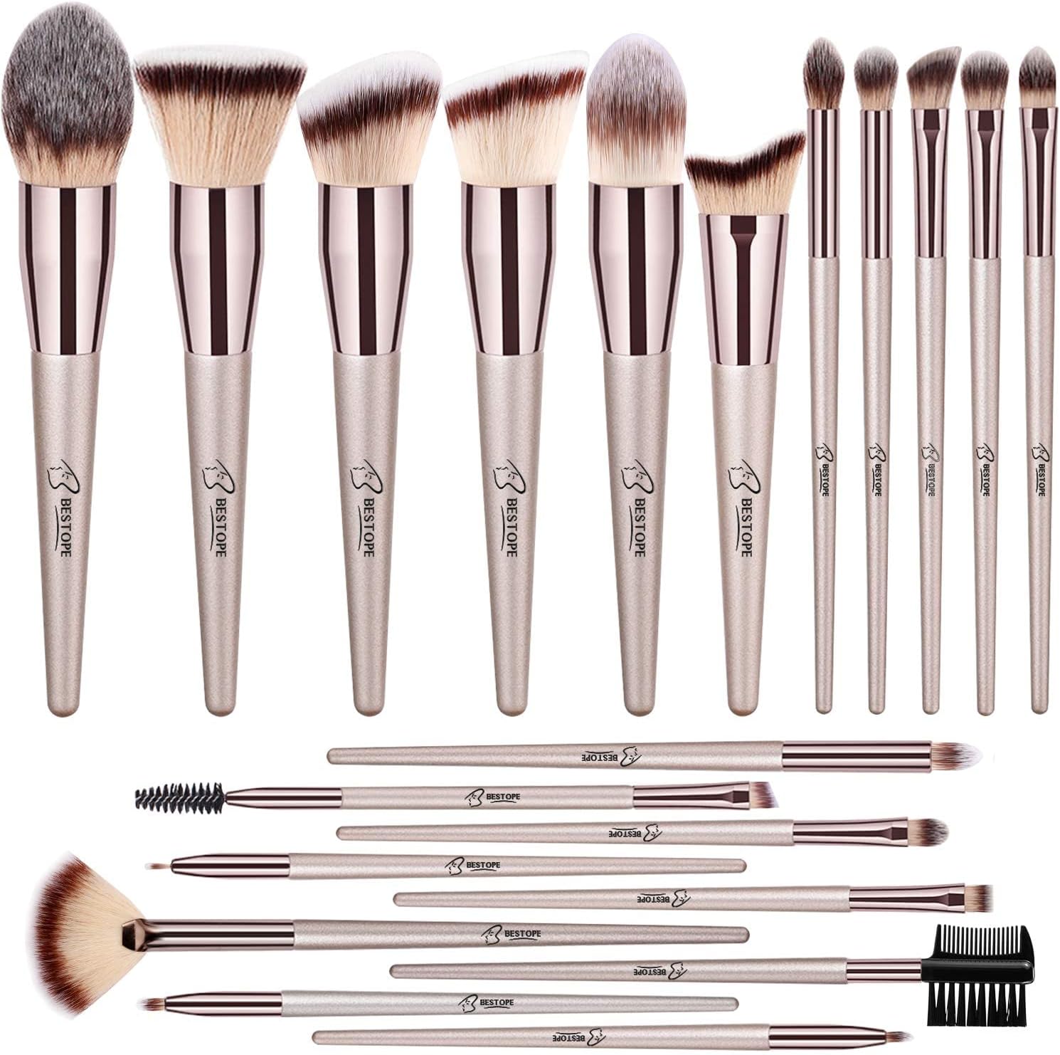 BESTOPE 20PCs Champagne Gold Makeup Brushes