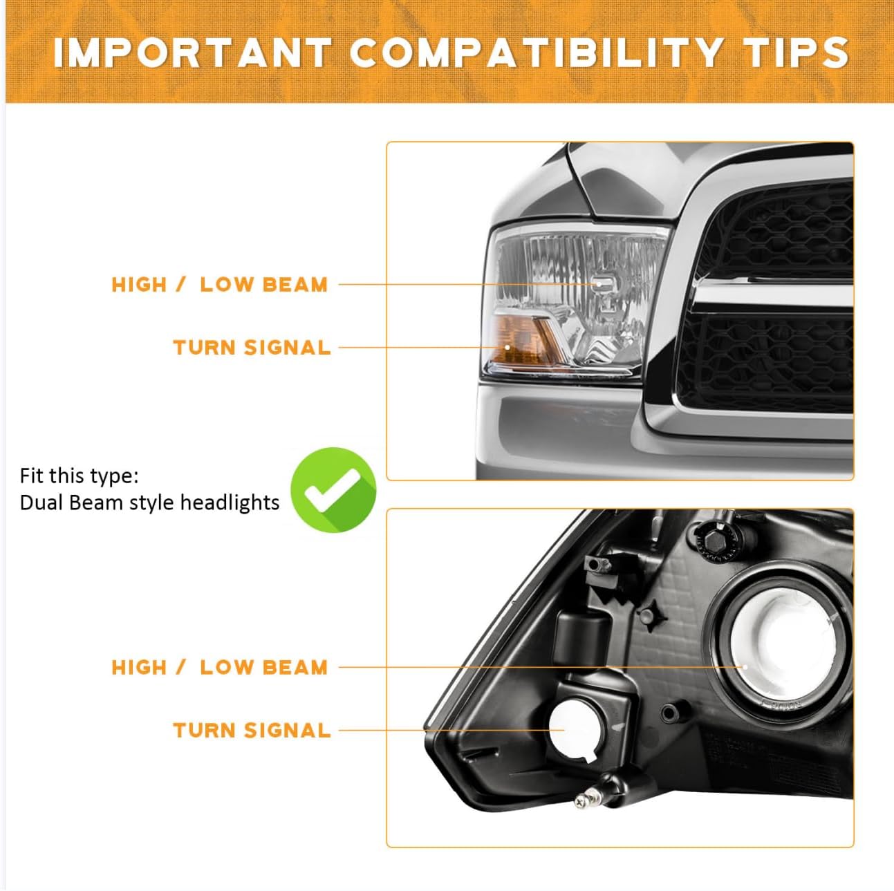 WEELMOTO Chrome Headlights Assembly for 2009-2012 Dodge Ram 1500/2500/3500 (Does NOT fit Quad Beam Headlight Models) with H13 Halogen Bulbs