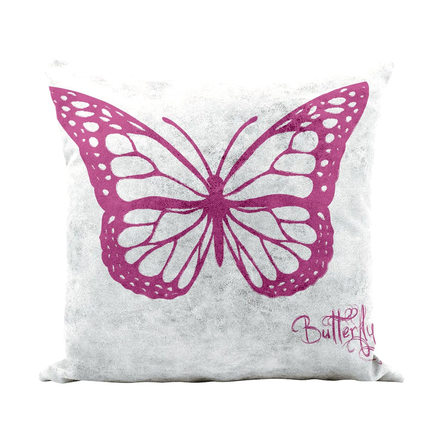 Coussin similicuir blanc papillon rose 40x40 cm deco