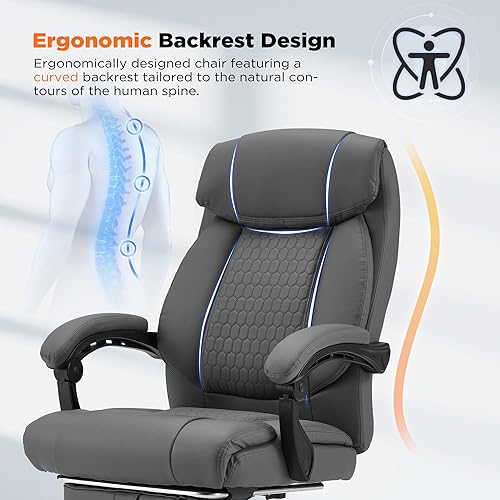 Miniatura 6 de HOMREST Silla de oficina ejecutiva de masaje de cuatro puntos con reposapiés, silla de oficina de masaje reclinable con calefacción, silla