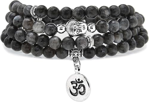 oasymala Japa Mala Beads 108 Bracelet, Buddha Charm Necklace with OM Yoga Symbol