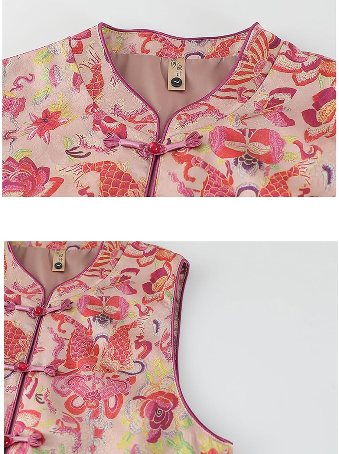 [RAMEMO] ベスト 中華服 チョッキ チャイナジレ 前開き 花柄 刺ヴィンテージ 漢服 伝統服 中年 高齢者対応 立ち襟 秋冬