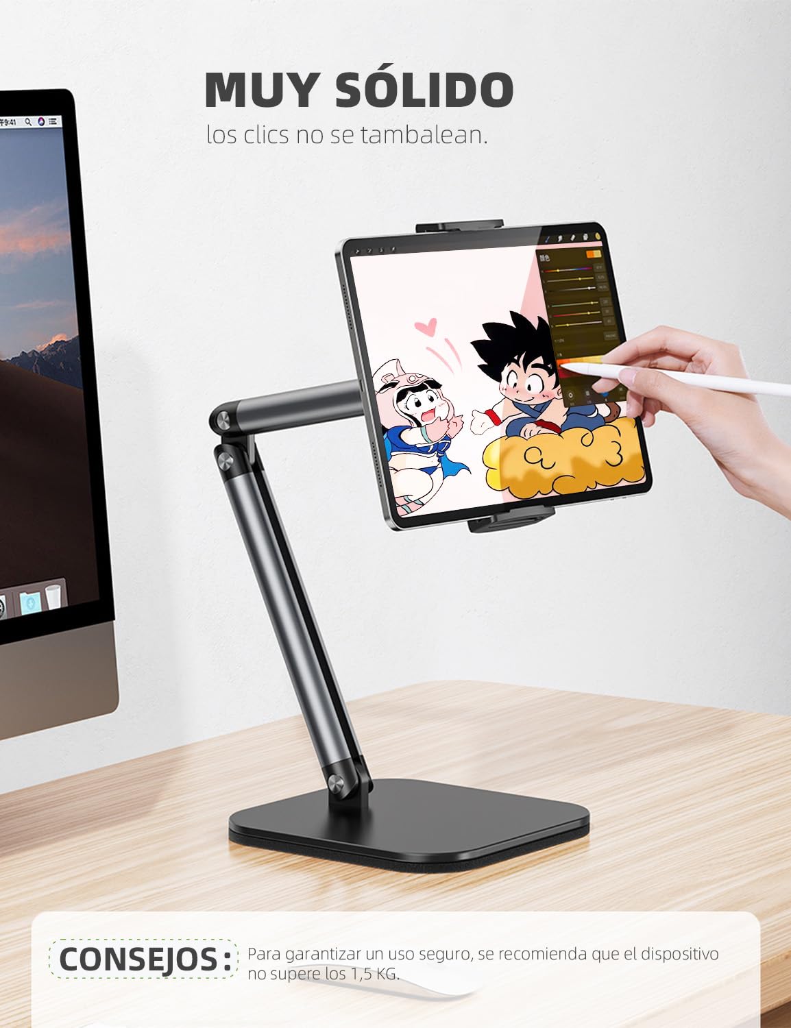 Soporte para Tablet y Smartphone, iPad, iPhone y Tablet (4"-12.9") con Altura y Ángulo Ajustables