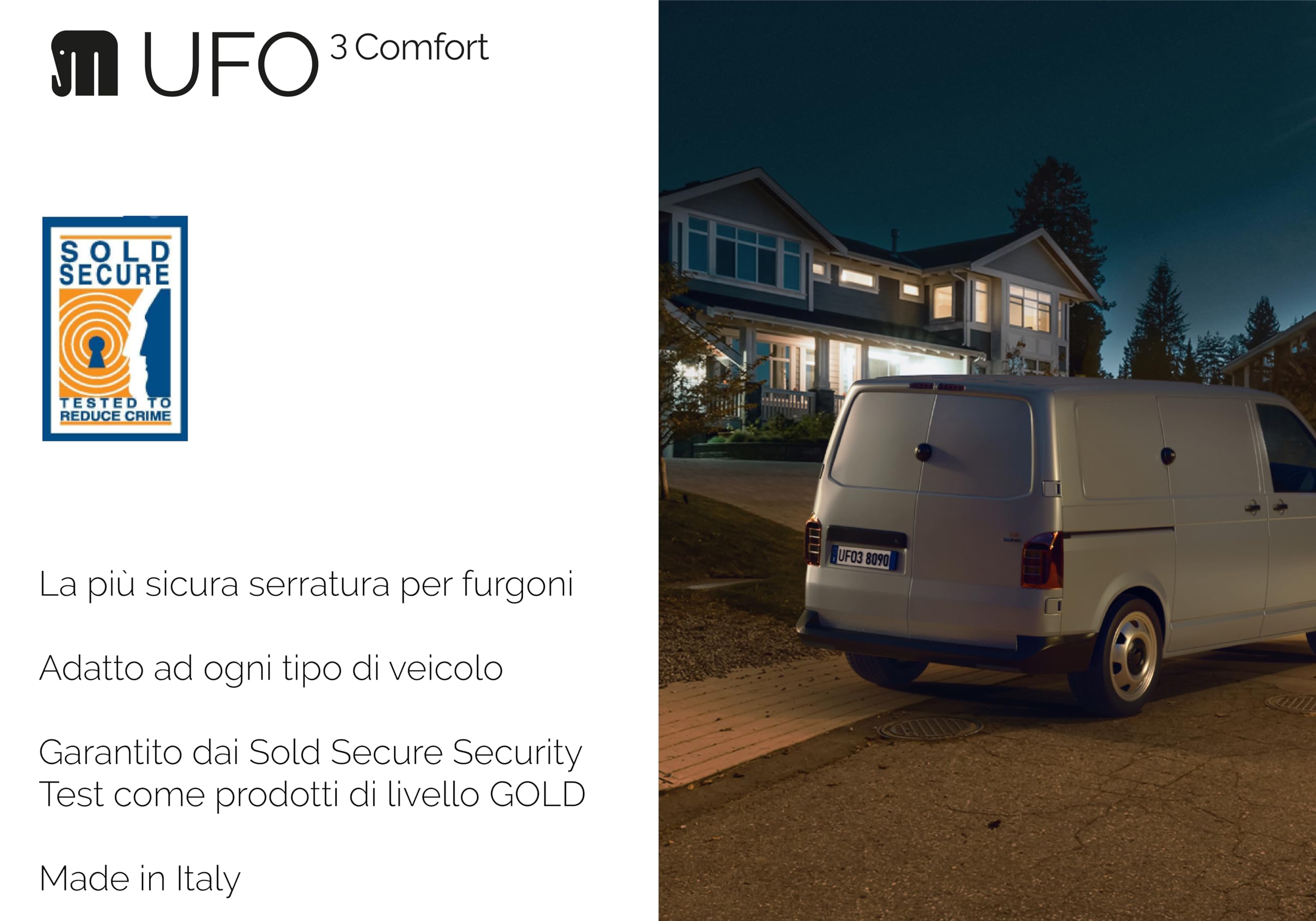 UFO MERONI SERRATURE - Ufo3 Cerradura Furgoneta Seguridad, Cerradura Antirrobo de Alta Seguridad para Furgonetas y Vehículos Comerciales Ligeros, Cierre Automático de Furgoneta, Candado Seguridad
