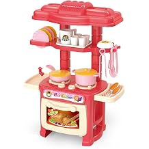 Toddler Play Kitchen 47-piece Realistic Toddler Kitchen Playset, Red