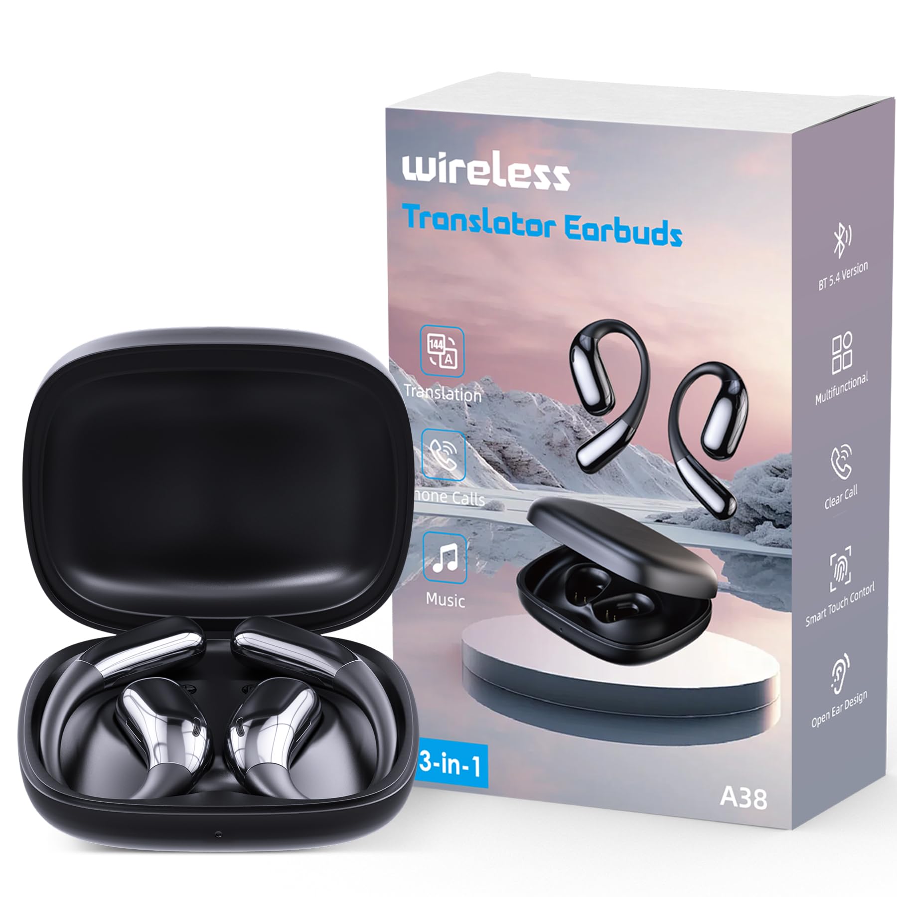 AI Language Translator Earbuds, Translation Earbuds Real Time, 3-in-1 Earbud Translator 144 Languages & Accents, Translation Headphones Fit iOS &