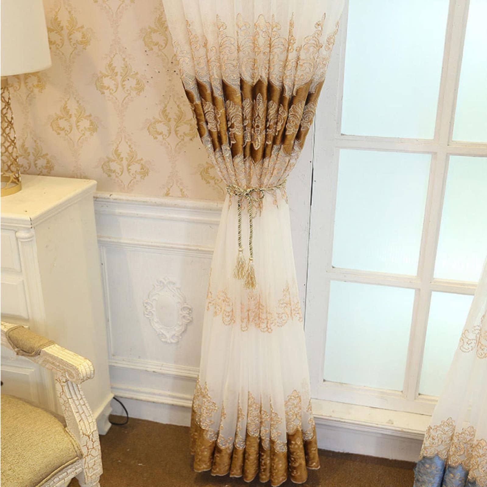 Style européen Bleu brodé fenêtre écran Tulle pour Chambre Luxe café drapé Voile Rideaux pour Salon