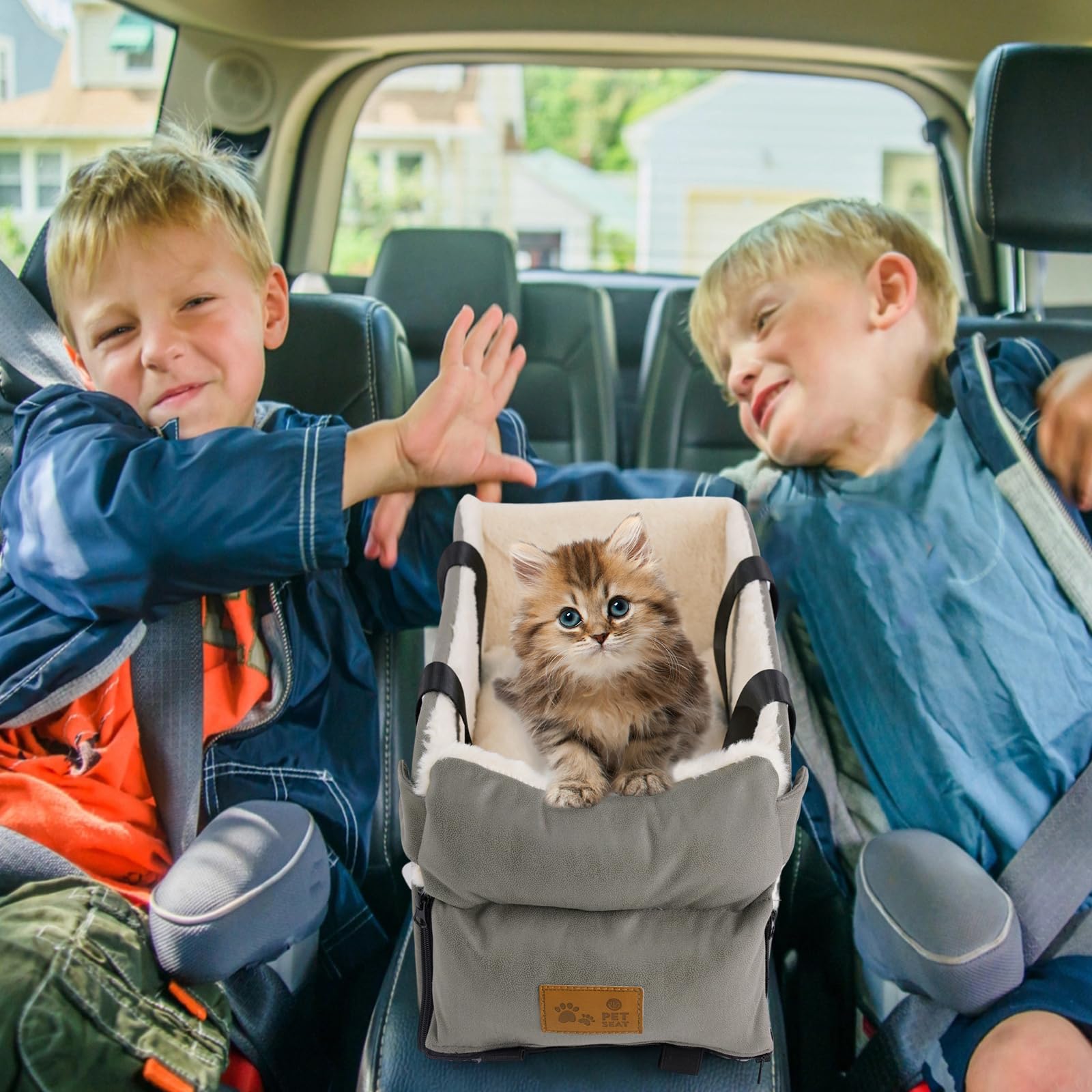 Seggiolino Auto per Cani, Seggiolino Auto per Animali Domestici con Fibbie in Nylon, Piccola Taglia Pet Car Booster Seat Staccabile e Lavabile, Console Centrale Cani e Gatti Domestico Fino a 5,9 kg