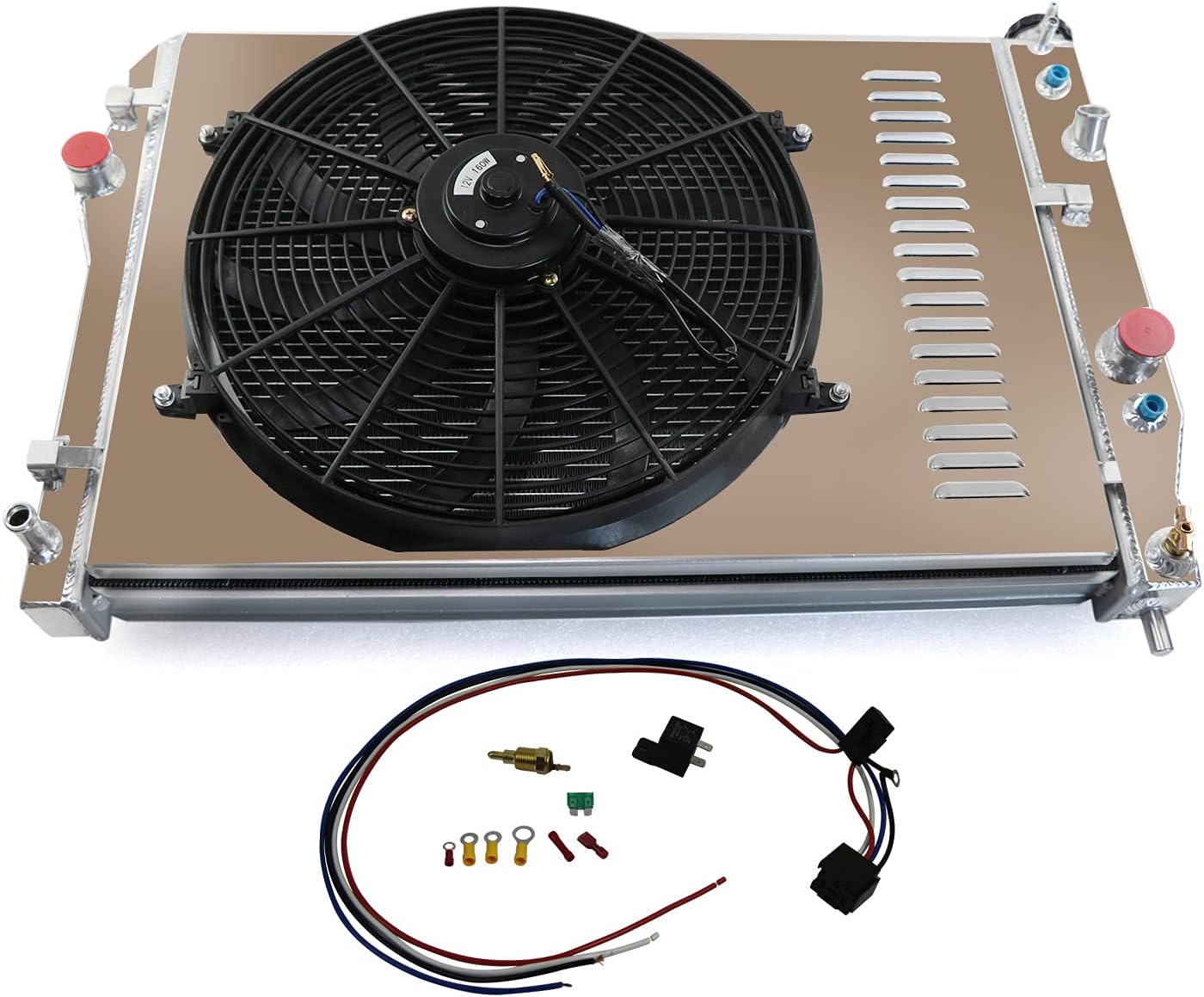 ECMRAD 4 Row Aluminum Radiator+Shroud Fan Combo for 1993-2002 Chevy Camaro Z28/Pontiac Firebird Trans Am V8 5.7L 1995 1999 1997 1996 2000 2001