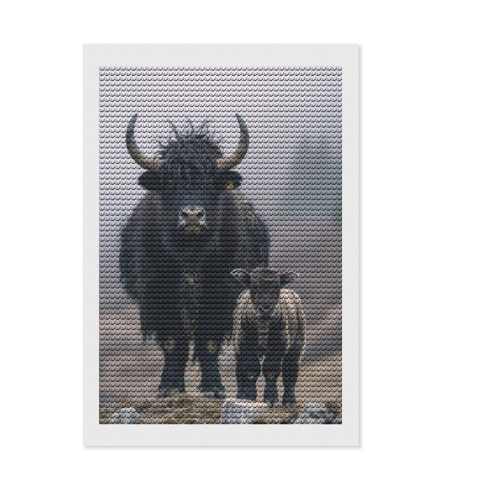 Junmoney Yak Animal Family DIY Diamond Art Canvas Kit 8"x12", Easy to Enjoy, Easy Handmade Project, Cosy Home Accent, Festive Craft Gift