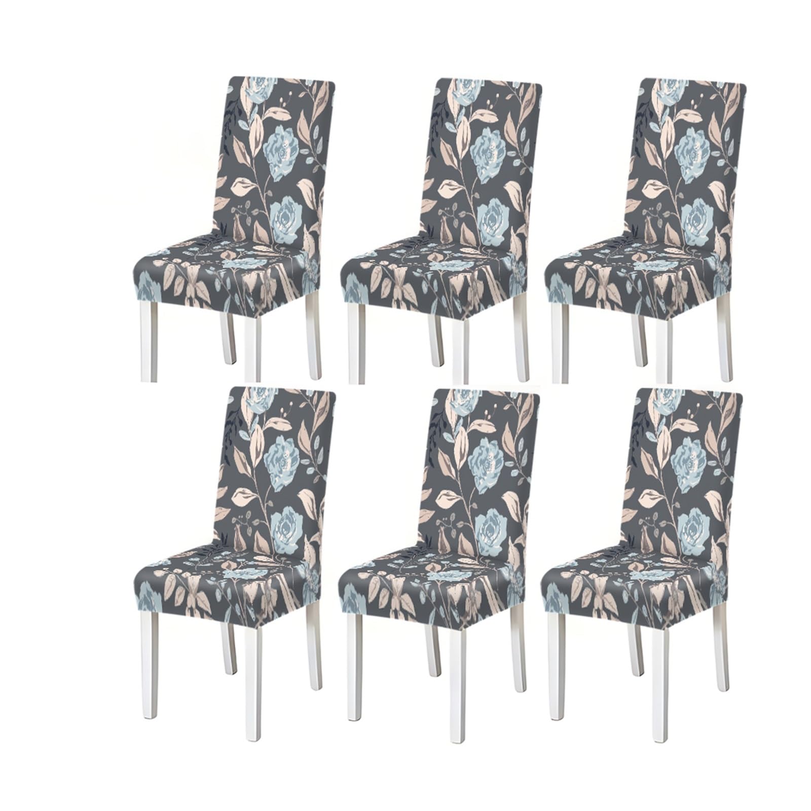FZJKGH Dusty Blue Rose Floral Vine Pattern Print Dining Chair Covers Set Of 2/4/6, Stretch Slipcovers For Kitchen Dining Room Removable Stretch Slipcovers for Dining Chairs(6PCSChair cover)