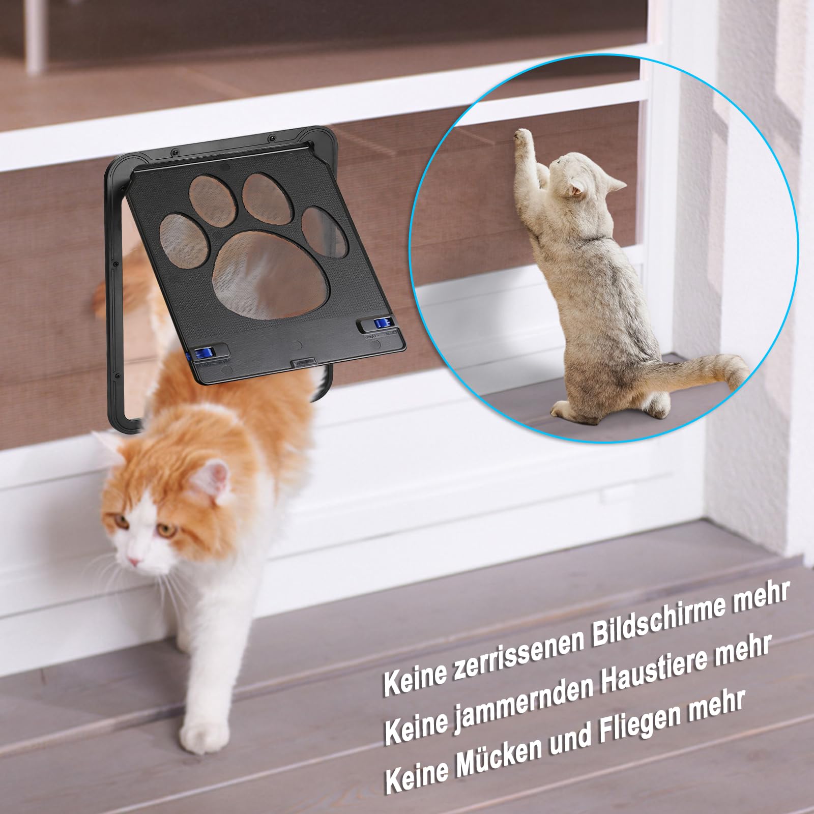 Ownpets Haustierklappe, Katzenklappe für fliegengitter, Magnetische Katzentür mit automatische verschließbare Fliegengitter, 24 * 29 cm auch ideal für kleine Hunde