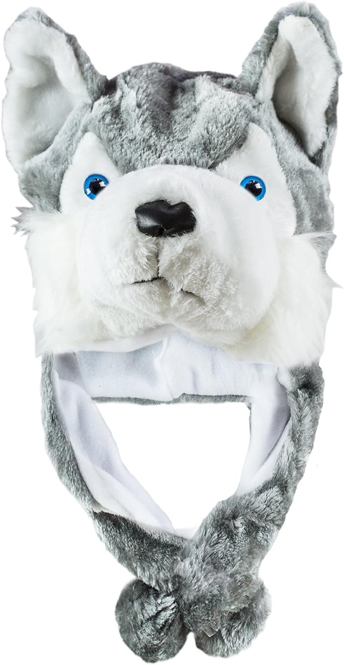 Husky Timber Wolf Cute Plush Animal Winter Hat Warm Winter Fashion (Short)