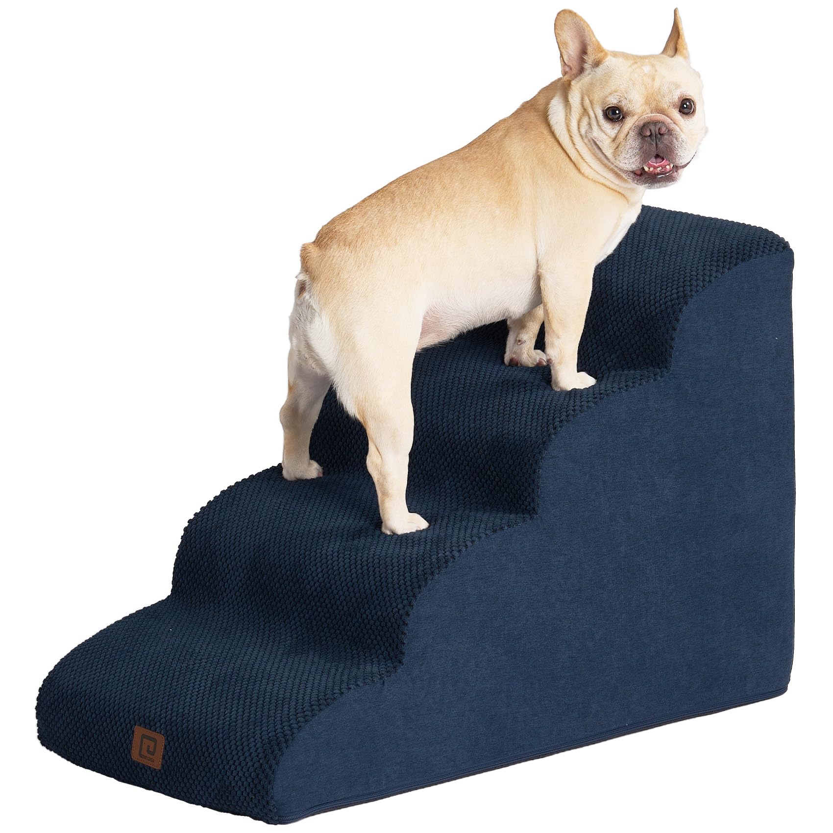 eheyciga curved dog stairs for high beds 19.7" h, 4-step dog steps for small dogs and cats, pet stairs for high bed climbing, non-slip balanced pet step indoor, navy