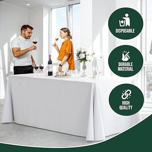Miniatura 6 de Paquete de 6 manteles rectangulares desechables de plástico blanco de 70 x 120 pulgadas para fiestas, mantel rectangular, manteles desechables para