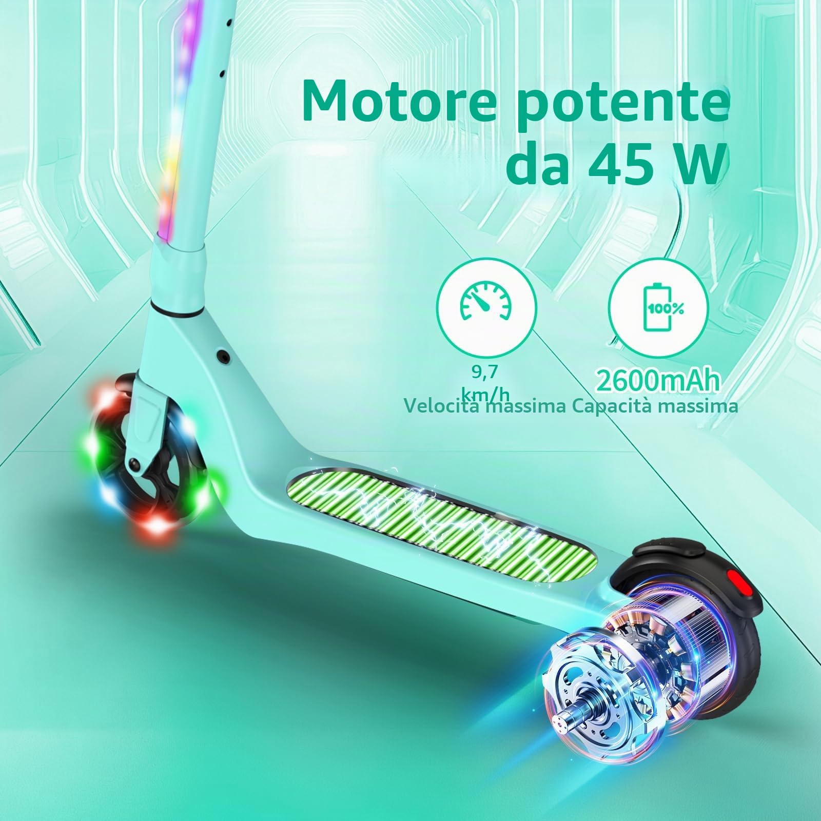 SISIGAD Trotinette Elettrico Bambino 6-8-10-12 Anni Scooter Elettrico Bambino 5.3 Pollici con Luce LED Colorata & 3 Altezze Regolabili, Scooter Elettrico Bambino Carica Max 70 Kg, Velocità Max 10 Km/h