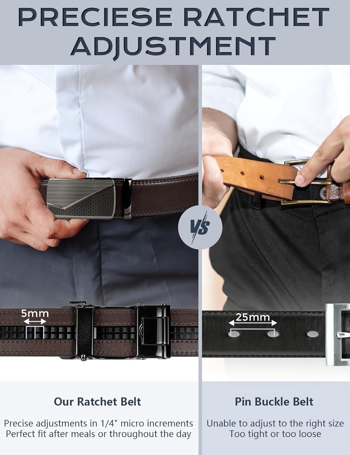 Ratchet Belts for Men, Dress Ratchet Belt Genuine Leather 1 3/8", Mens Belt with Automatic Alloy Buckle - Image 5