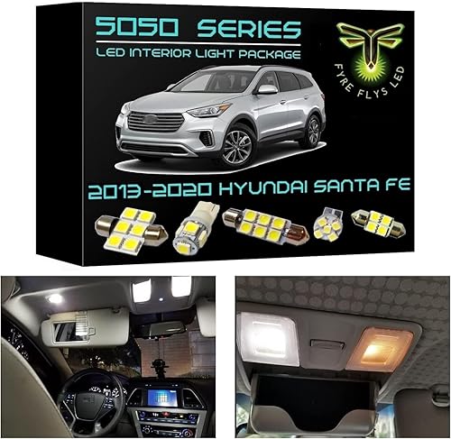 Fyre Flys Luces interiores LED blancas de 11 piezas para Hyundai Santa Fe 6000K serie 5050 SMD 2013-2020 Kit de paquete y herramienta de instalación