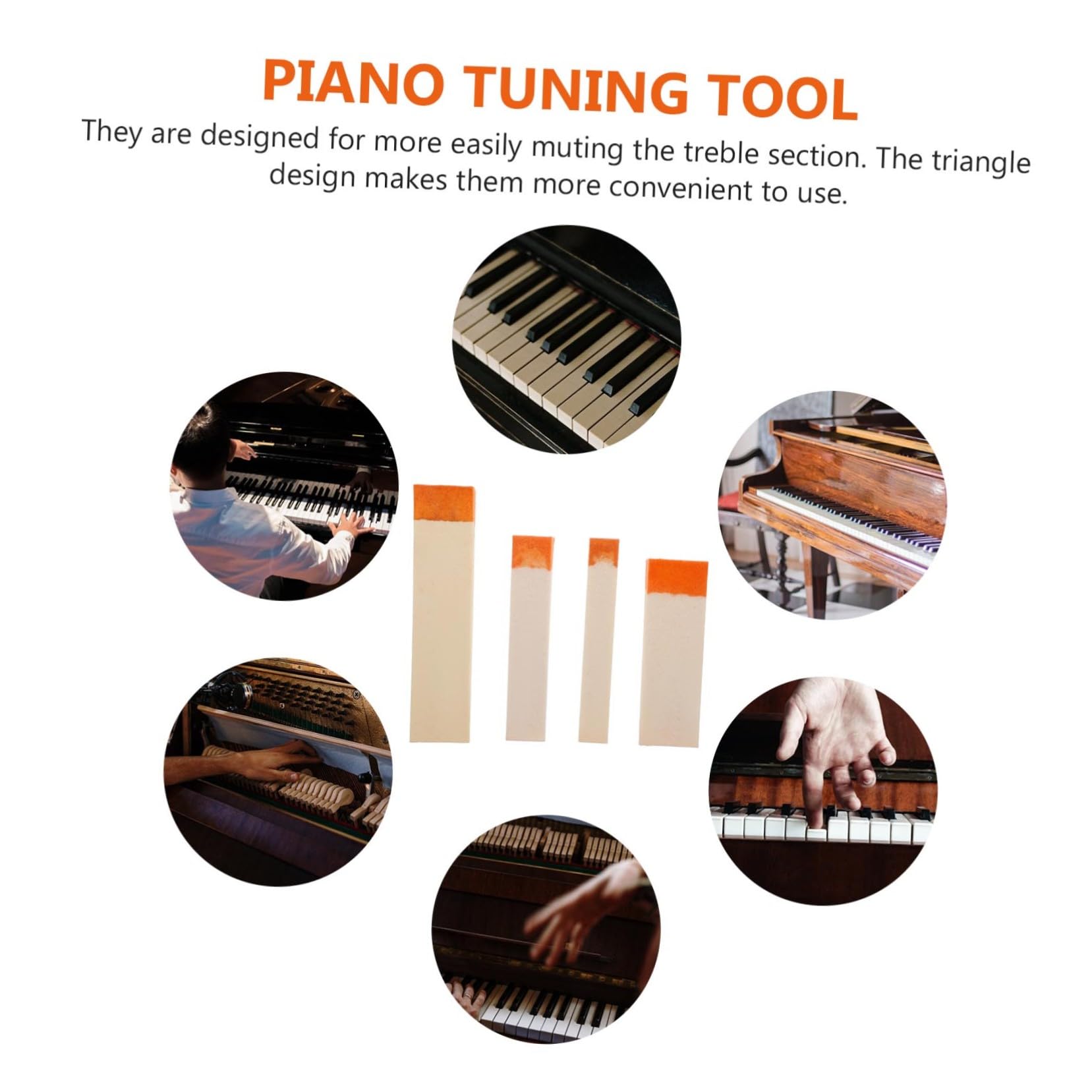 Kit de 4 Cuñas de Lana Naranja para Afinación de Pianos, Accesorios Prácticos Uso Conveniente para Cuerdas de Piano