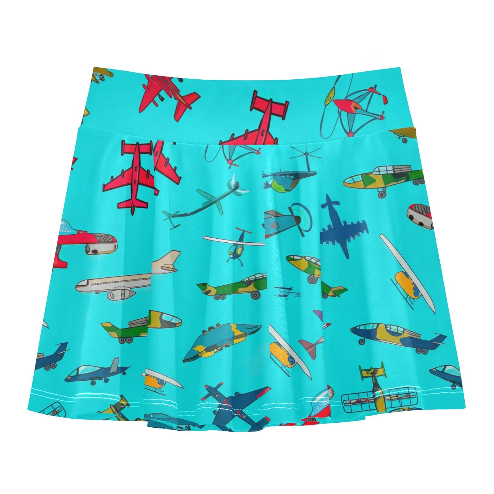 CHIFIGNO Cute Cartoon Airplanes Teal Little Girls Athletic Skirt with Shorts High Waisted Tennis Skort Sport Active Skirts Size 5-6