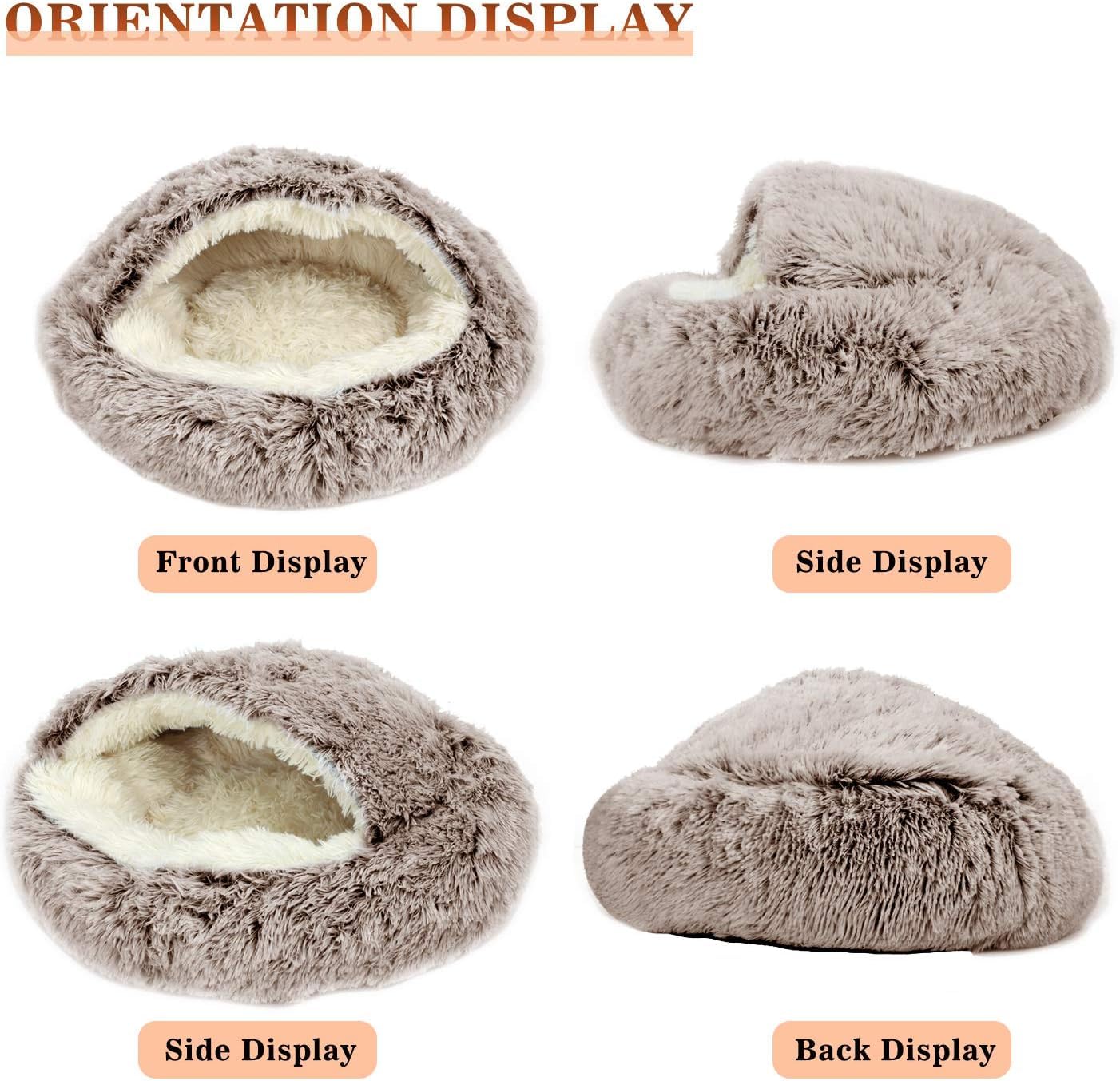 MEETOZ Cat Bed Round Fluffy Hooded Cat Bed Cave with Non-collapsed Plush Cover - Image 3
